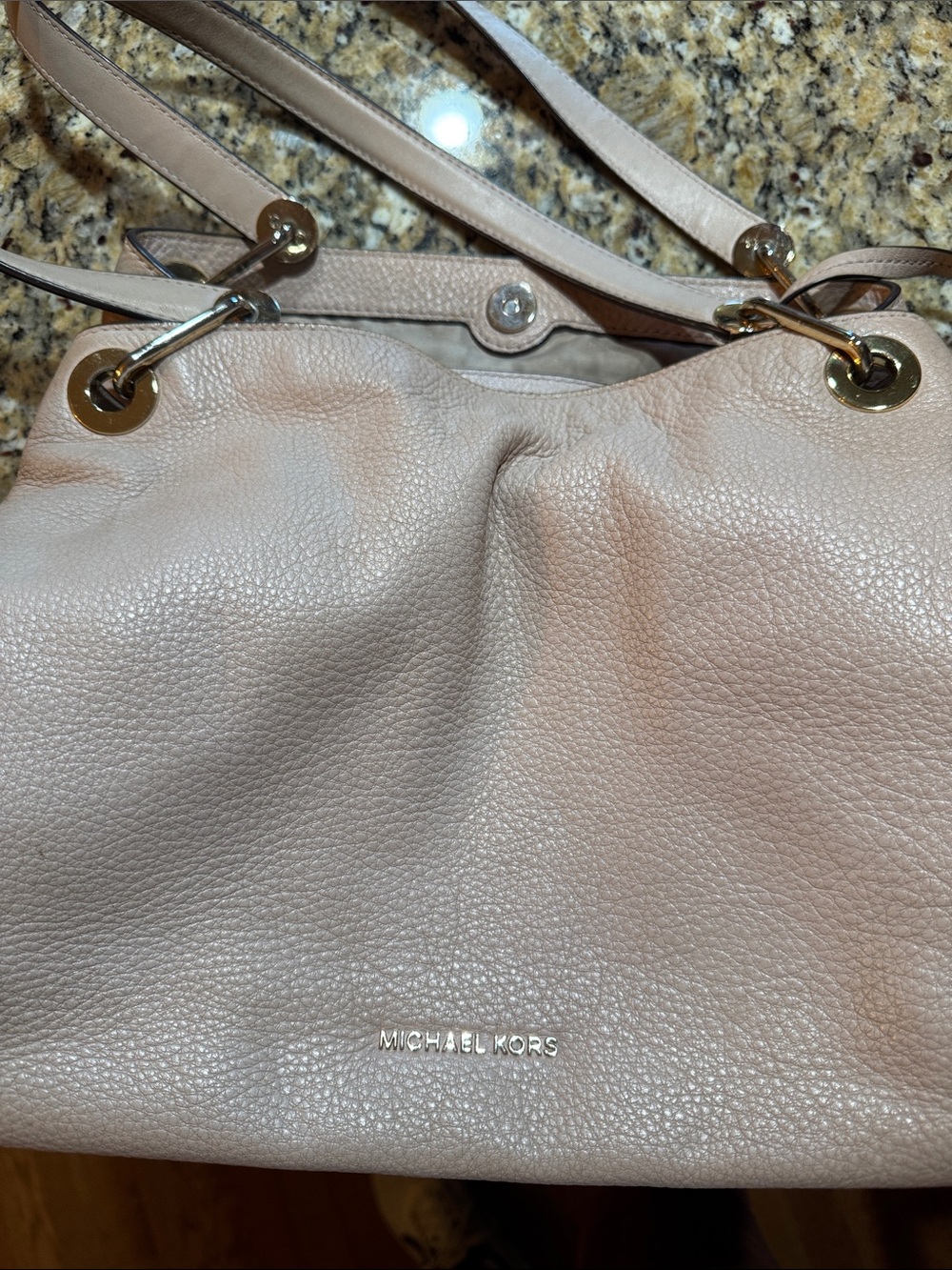 Michael Kors Blush Pebbled Leather Shoulder Bag with Gold Hardware